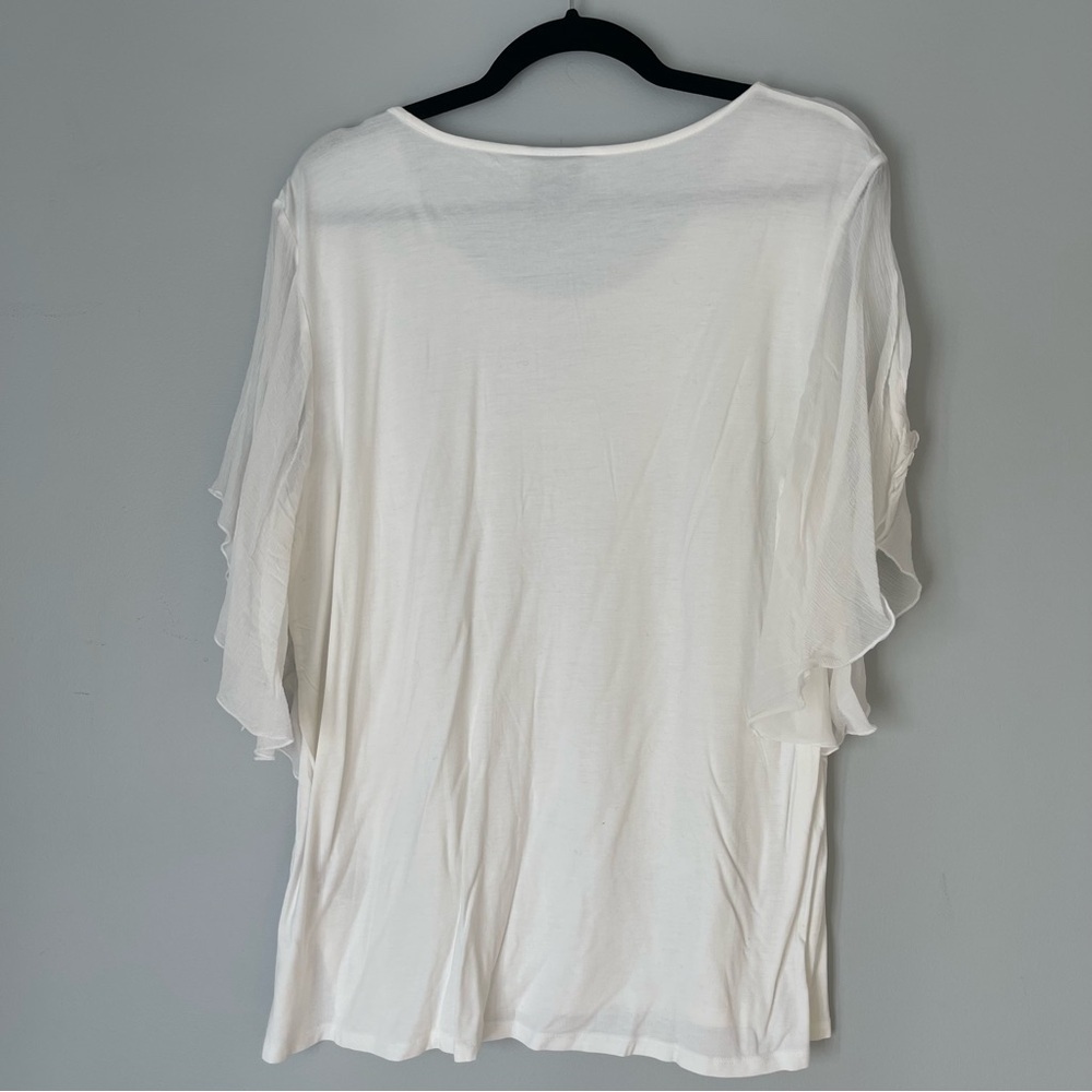 NWT JM Collection Beach Bliss Flowy Shoulder Ruffle Floral Sequin Shirt Top - Picture 6 of 9